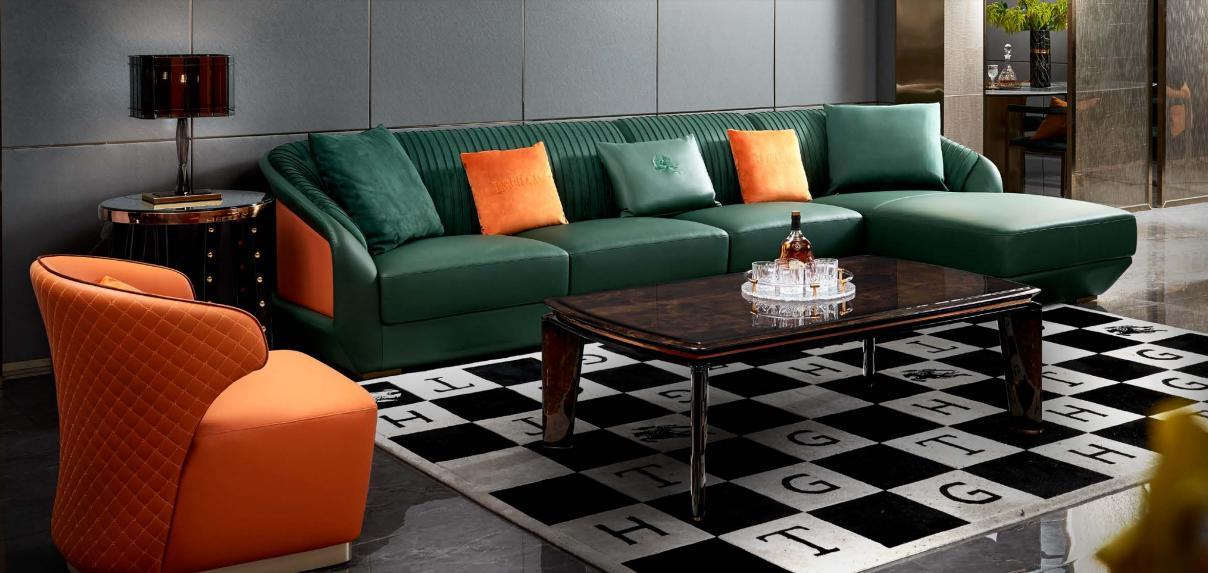 Ecksofa Dunkelgrün Wohnlandschaft Couch Eckgarnitur Leder Kreative Möbel Design