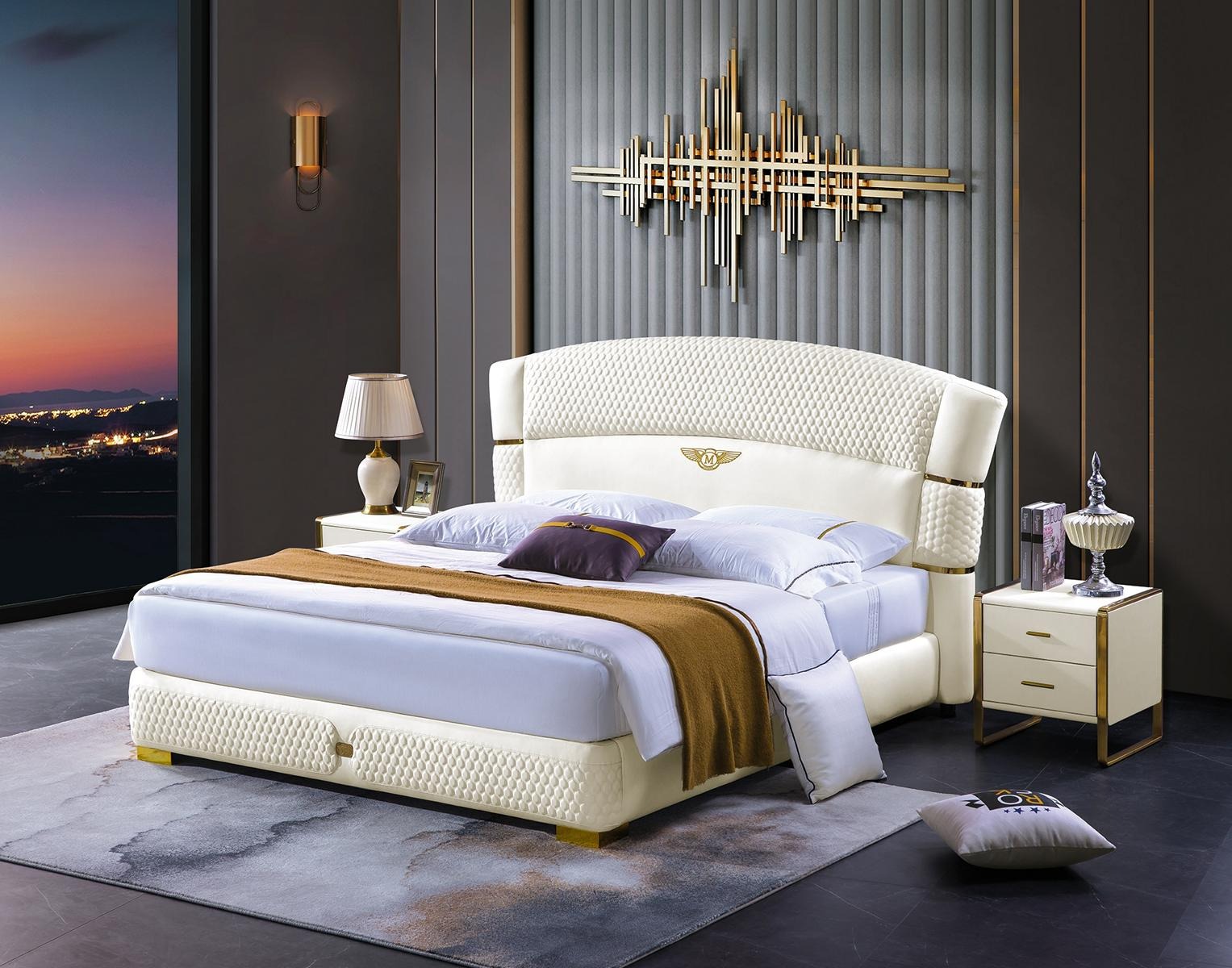 Holz Design Bett Doppel Luxus Ehe. Modernes Hotel Gestell Schlaf Zimmer Betten.