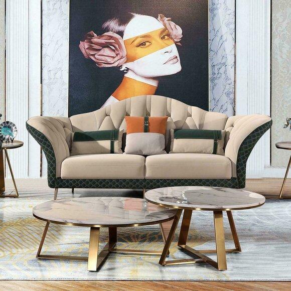 Designer Garnituren Sofa Couch Polster Garnitur 6tlg. Set Leder Couchtisch Tisch