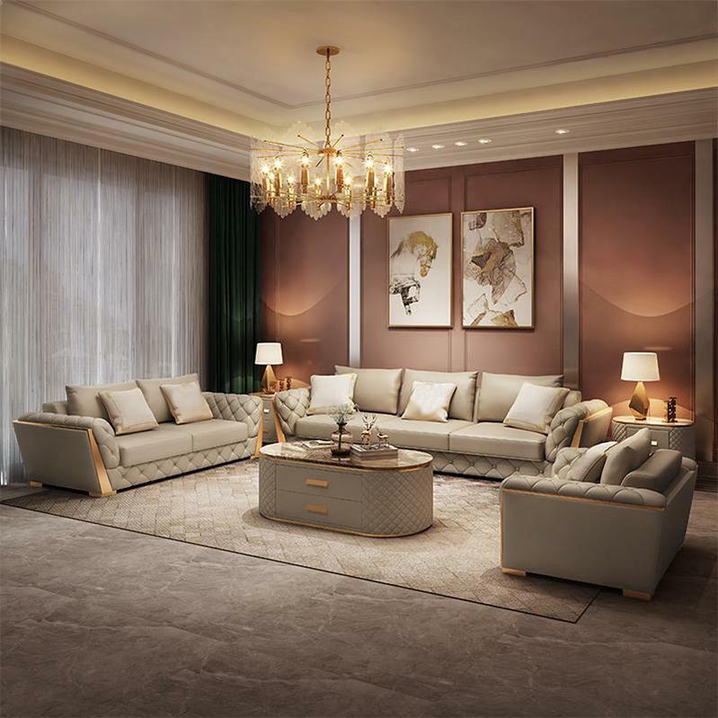 Design Wohnlandschaft Sofagarnitur 3+2 Sitzer Ledersofa Wohnzimmer Chesterfield