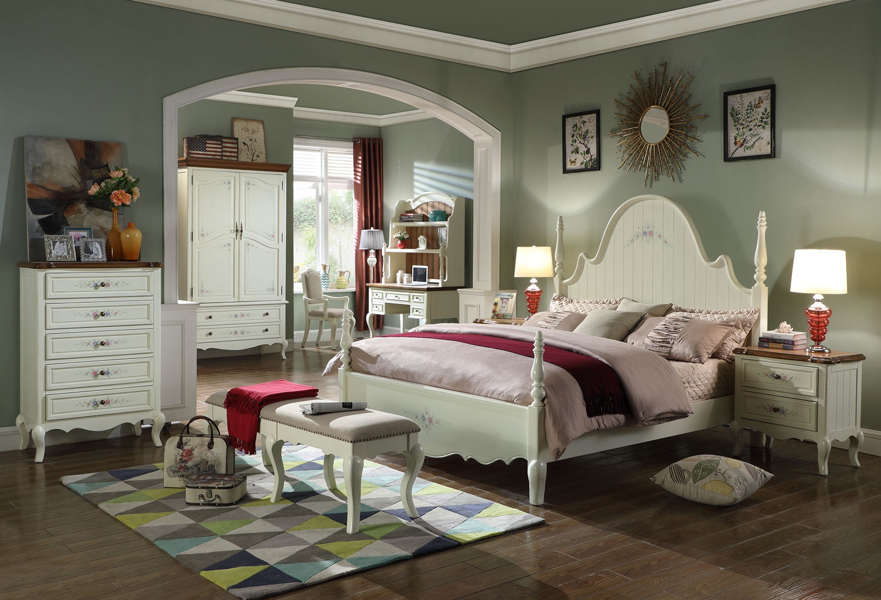 Schlafzimmer Bett Nachttisch Hocker Komplette 2x Set Holz Möbel Zimmer 4tlg. Neu