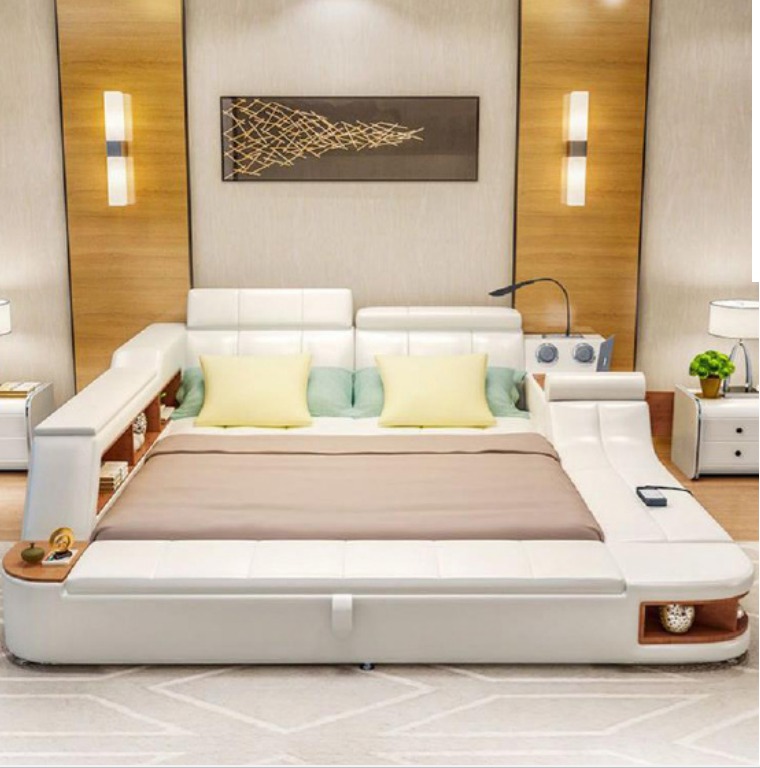 Multifunktion Bett Luxus Design Leder Betten Hotel Doppel Ablage Regal