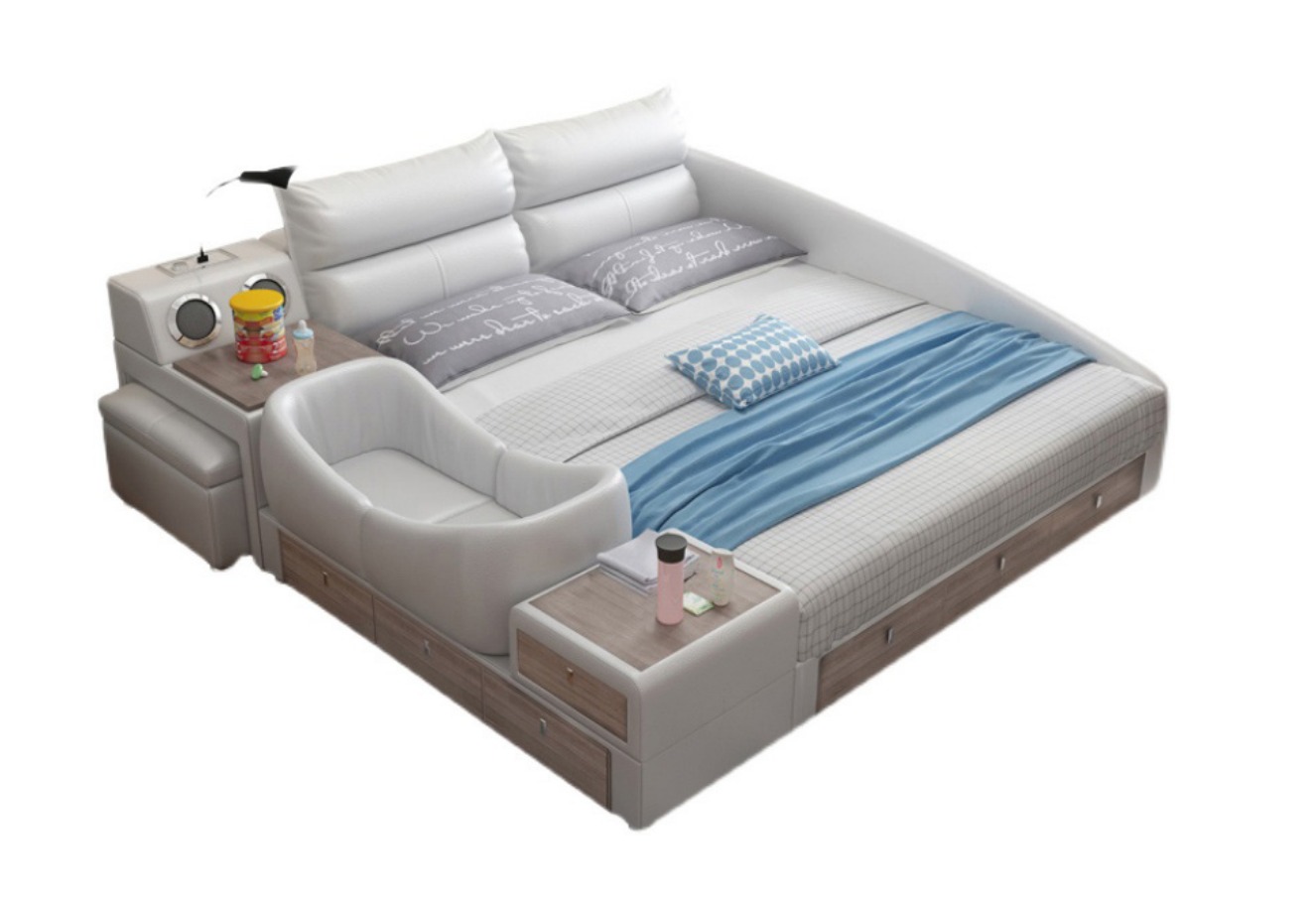 Bett Multifunktion Regal Schrank USB Ladestation Doppel Leder Betten