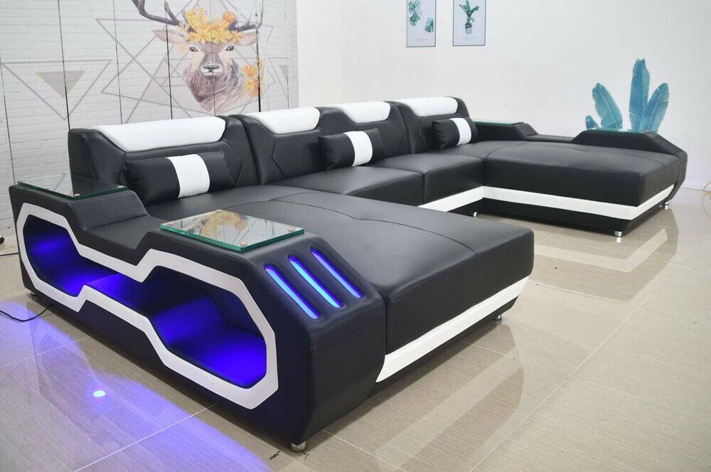 Modernes Sofa Weiches Ecksofa Wohnbereich Design Lederecksofa U-förmiges Sofa