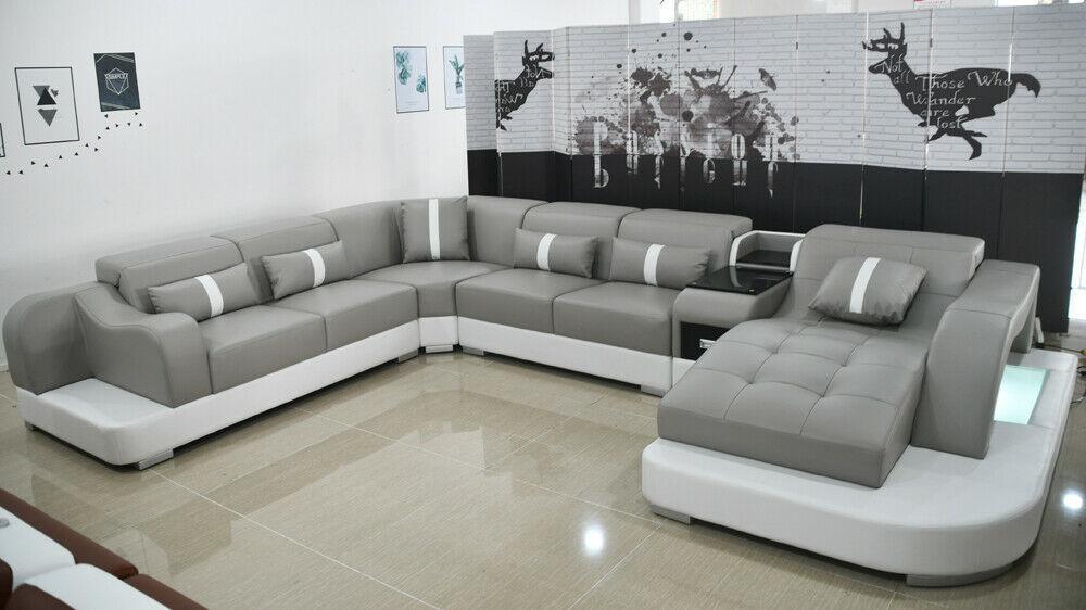 Ledersofa Sofa Modernes Leder Design Ecksofa Couch Textil Polster Wohnlandschaft