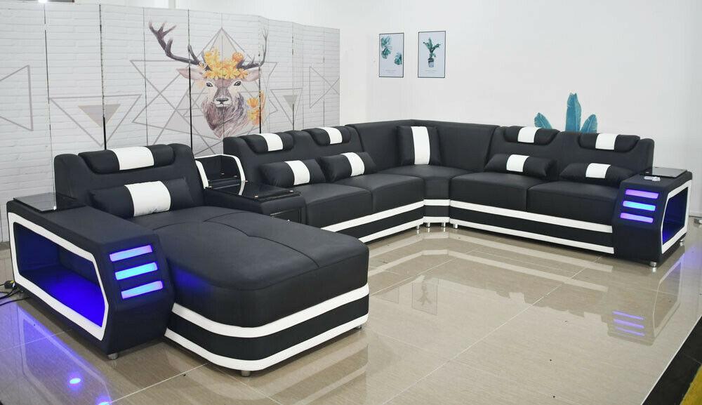 Ledersofa Sofa Modernes Polster Leder Wohnlandschaft Design Ecksofa Couch Textil
