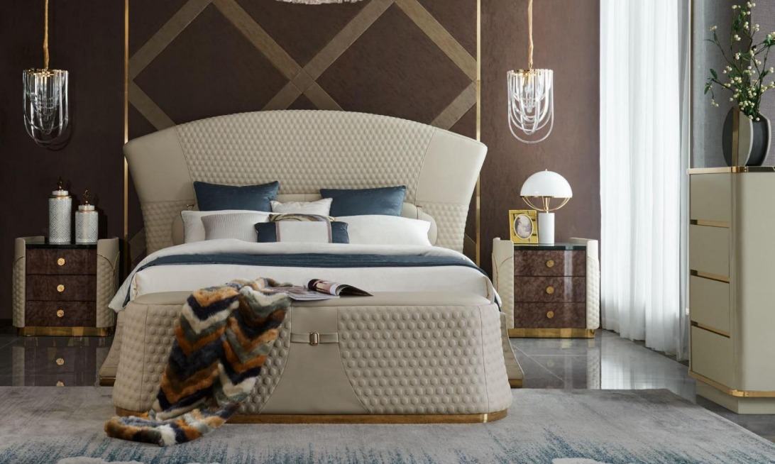 Schlafzimmer Bett Hocker 2x Nachttisch Komplette Sets Leder Möbel Zimmer 4tlg.