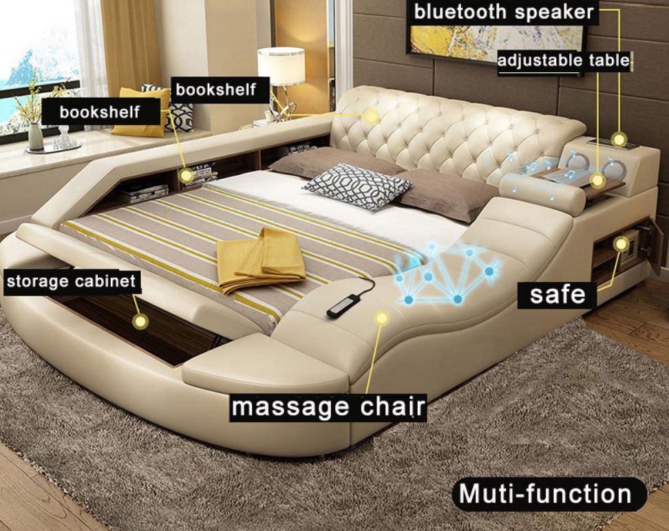 Multifunktions Bett Luxus Design Leder Betten Hotel Doppel Ablage
