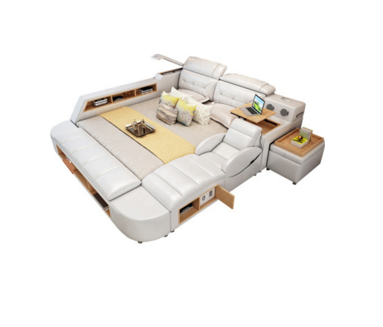 Doppel Luxus Design Leder Bett Polster Betten USB Hotel Multifunktion