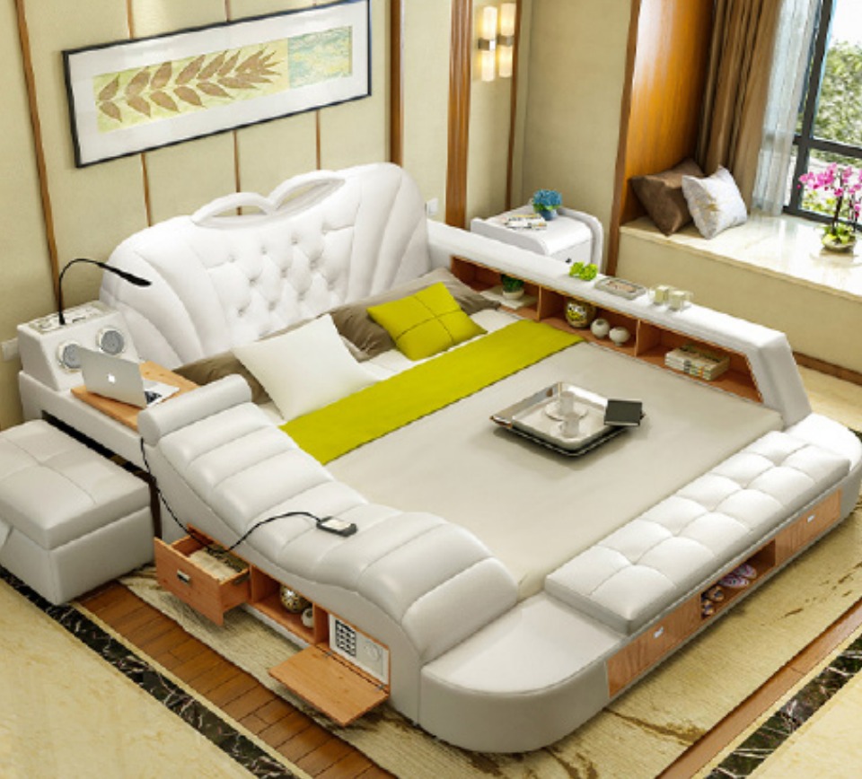 Doppel Luxus Design Leder Bett Polster Betten Moderne Hotel Multifunktion1