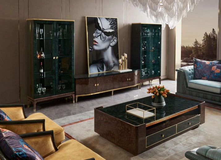Design Wohnwand Sideboard 2x Vitrine rtv Lowboard Anrichte 3 tlg. Set wohnwände