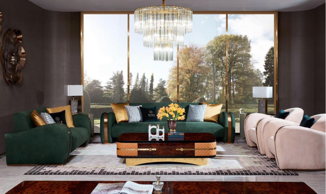 Luxus Sofagarnitur 4tlg. Set Sofa Ledersofa Polster Chesterfield Couch Sofas Neu