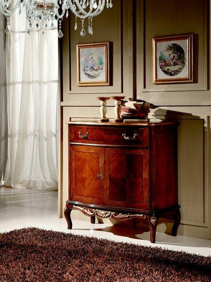 Italienische Holz Möbel Kommode Schrank mit 2 Türen und 1 Schublade Braun Neu