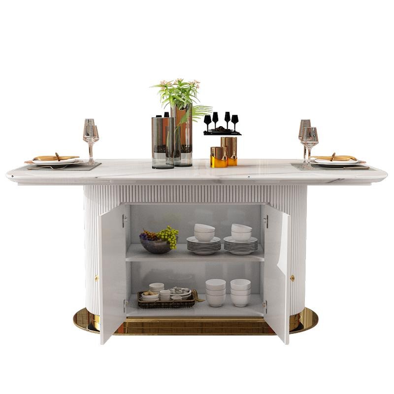 Luxus Esstisch Edelstahl Holz Imitation Stein Tisch Esszimmer 180x100cm Oval Neu