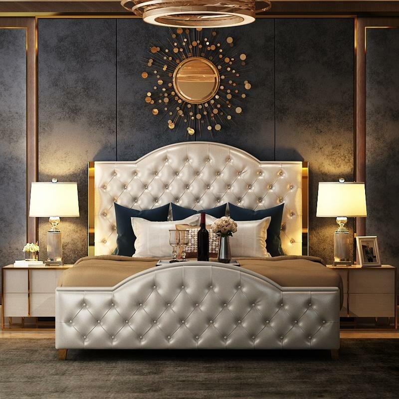 Bett Polster Design Luxus Doppel Hotel Betten Schlaf Zimmer Leder 150x200cm Neu