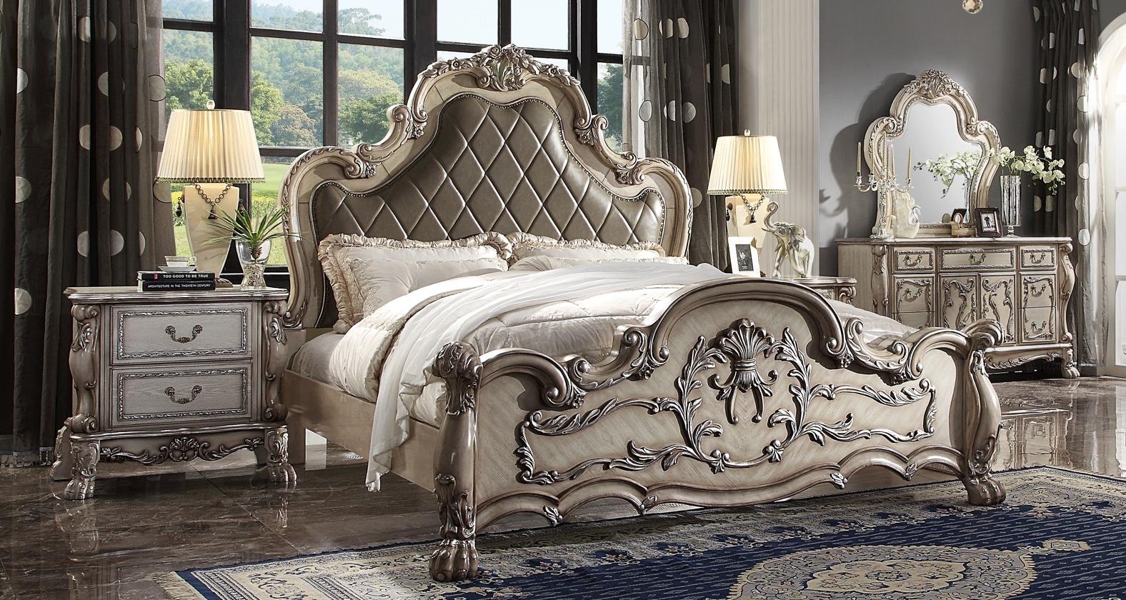 Barock Bett 2x Nachttisch 3 tlg. Schlafzimmer Garnitur Design Luxus Schlafzimmer