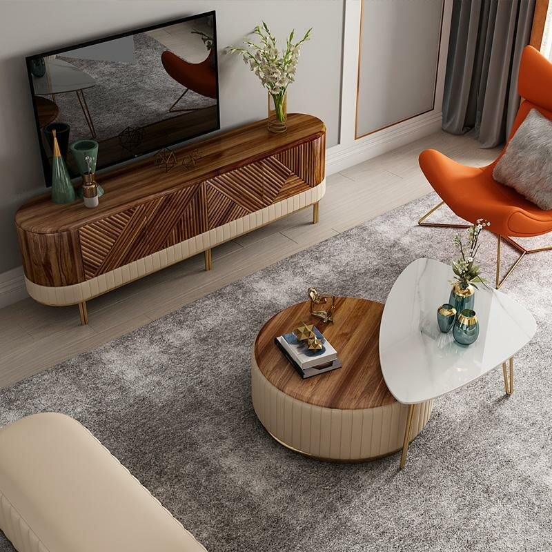 Design rtv Tisch Side Board Klassisch Low Tische Kunstleder Metall Wohnzimmer