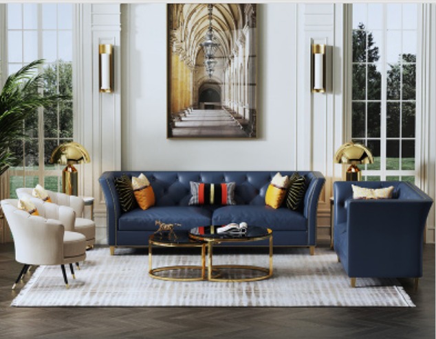 Klassische Chesterfield Sofagarnitur 3+2 Sitzer Sofa Couch Polster Leder Textil