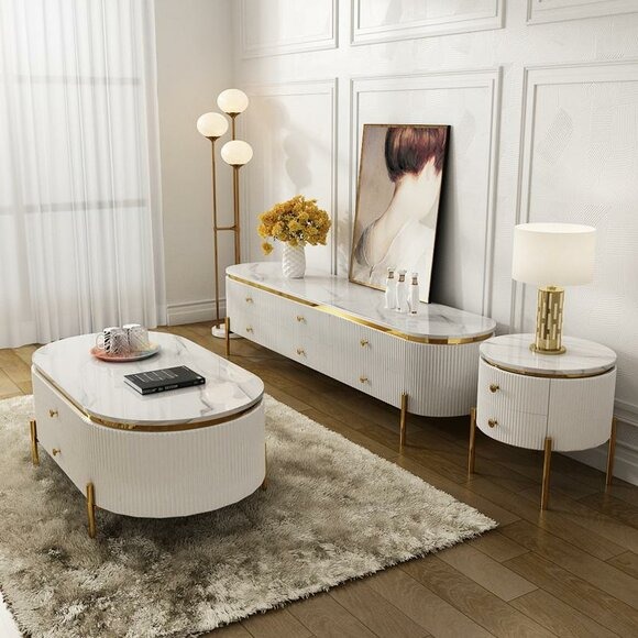 Wohnzimmermöbel Set Designer Wohnzimmer Sideboard Couchtisch Beistelltisch 3tlg.