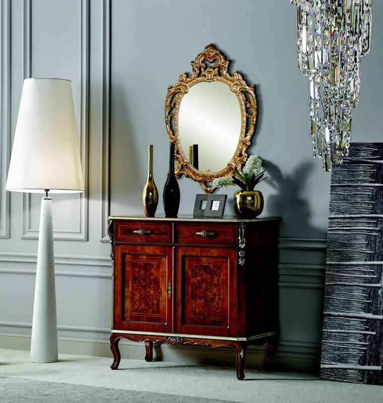 Designer Holz Italienische Möbel Design Möbel Stil Barock 2tlg Kommode mit Spiegel Neu