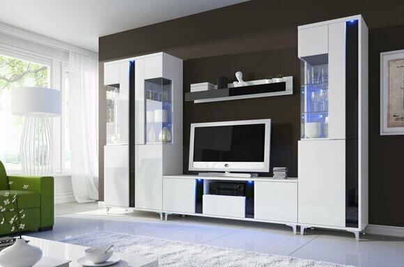 Hochglanz Wohnwand Schrankwand Wohnzimmer Schrank Vitrine Sideboard Wohnwände