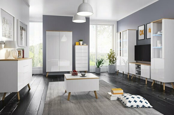 Hochglanz Wohnwand Schrankwand Wohnzimmer Schrank Vitrine Sideboard Wohnwände