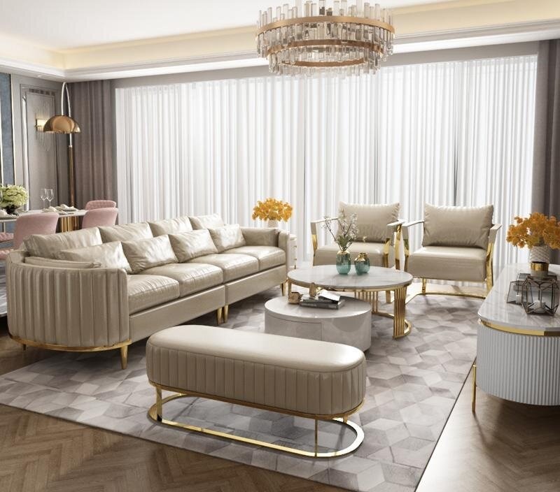 Ledersofa Sofa Couch Polster 5tlg. Wohnzimmer Set Garnitur Couchen Set Polster