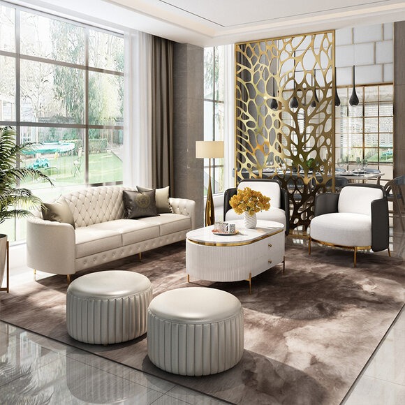 Design Sofagarnitur Couch Couchtisch Sofa 6tlg Wohnzimmer Set Hocker Luxus Möbel