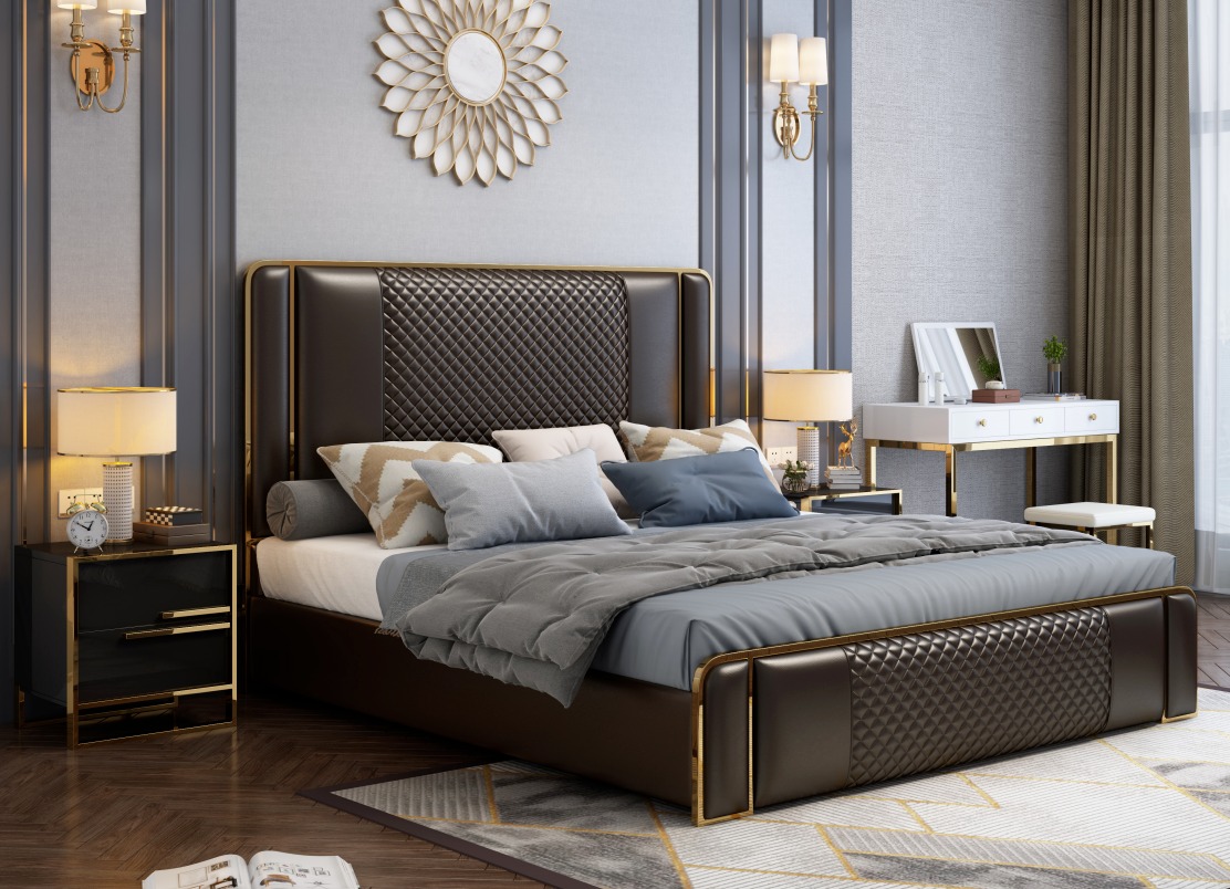 Luxus Designer Bett fürs Schlafzimmer Samt bezogen Möbel Betten Stoff Textil