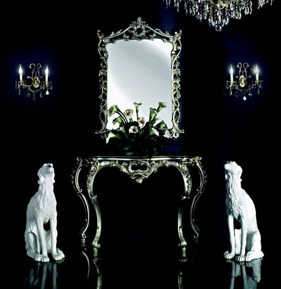 Barock Konsolentisch Anrichte Wandtisch Dielen Tisch Klassischer Holz Silber neu