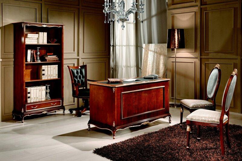 Klassische Büro Schreibtisch Schreibtische Tisch Holz Stuhl 2tlg Set Barock Stil