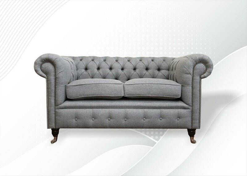 Chesterfield 2 Sitzer Hellgrau Stoff Wohnzimmer Design Polster Sofa Sofas