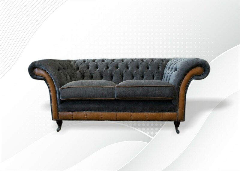 Chesterfield 2 Sitzer Textil Grau Stoff Wohnzimmer Sofa Luxus Möbel Modern
