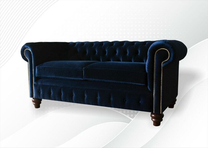 Chesterfield Blaue Wohnzimmer Modern Design Couchen Sofa Neu Samt
