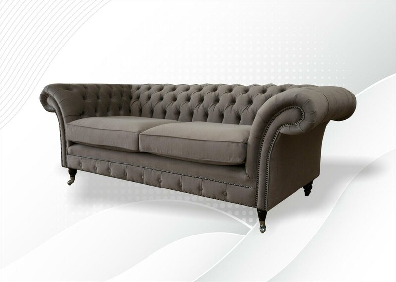 Taupe Chesterfield 3 Sitzer Taupe Möbel Modern Design Textil Wohnzimmer