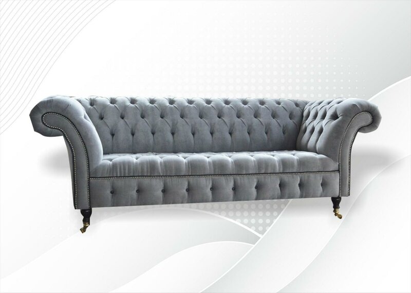 Chesterfield 3 Sitzer Hellgrau Neu Wohnzimmer Modern Design Sofa Graue