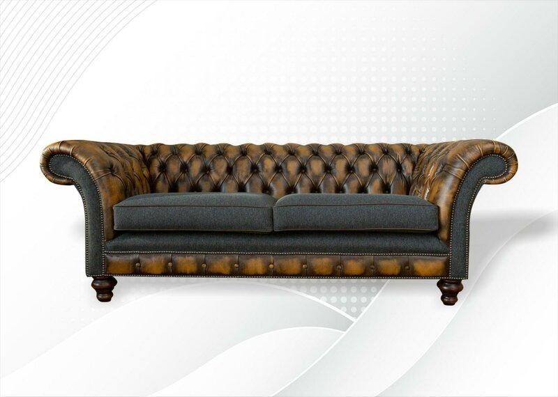 Chesterfield 3 Sitzer Braune Leder Stoff Wohnzimmer Modern Luxus Möbel
