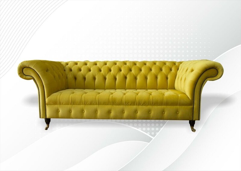 Chesterfield 3 Sitzer Sofa Gelb Dreisitzer Textil Wohnzimmer Stoff Luxus