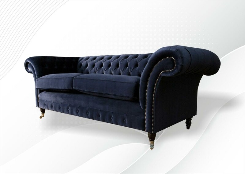 Chesterfield 3 Sitzer Textil Blau Design Couchen Polster Sofas Couch