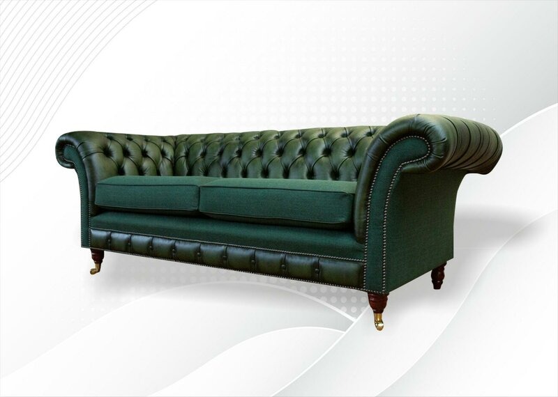 Chesterfield 3 Sitzer Leder Grün Moderne Couchen Design Couchen Sofa