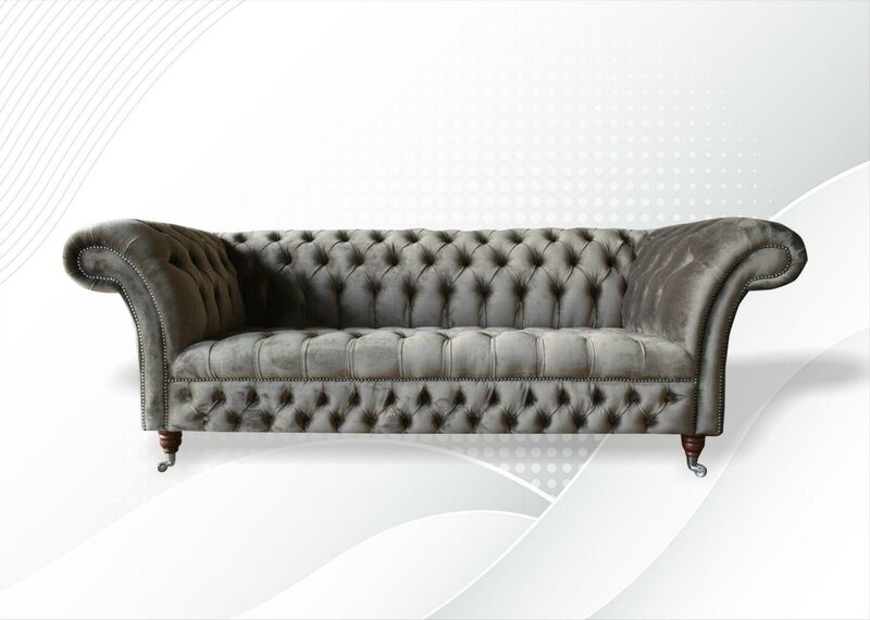 Chesterfield 3 Sitzer Textil Sofa Grau Modern Design Couchen Sofas xxl