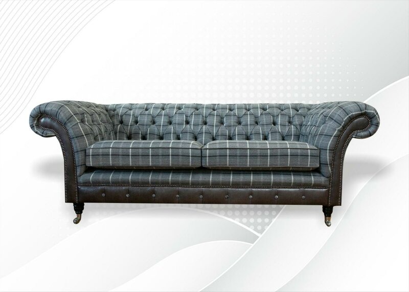 Chesterfield 3 Sitzer Neu Stoff Grau Textil Wohnzimmer Luxus Sofa Dreisitzer