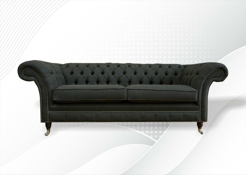Chesterfield 3 Sitz Textil Stoff Dreisitzer Grau Wohnzimmer Design Sofa