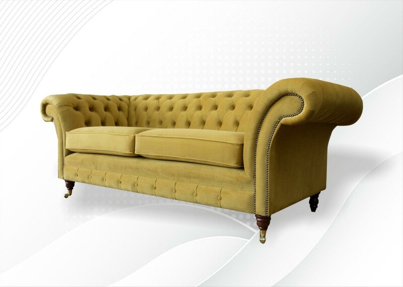 Chesterfield 3 Sitzer Gelbe Sofa Stoff Wohnzimmer Couchen Polster Sofas