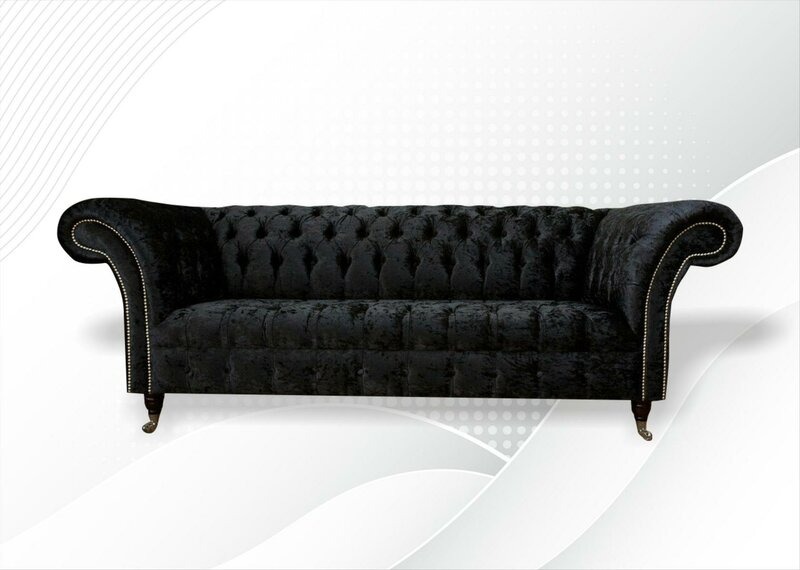 Chesterfield 3 Sitzer Schwarz Stoff Wohnzimmer Design Couchen Sofa