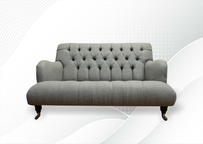 Chesterfield 2 Sitzer Stoff Grau Textil Luxus Wohnzimmer Modern Design
