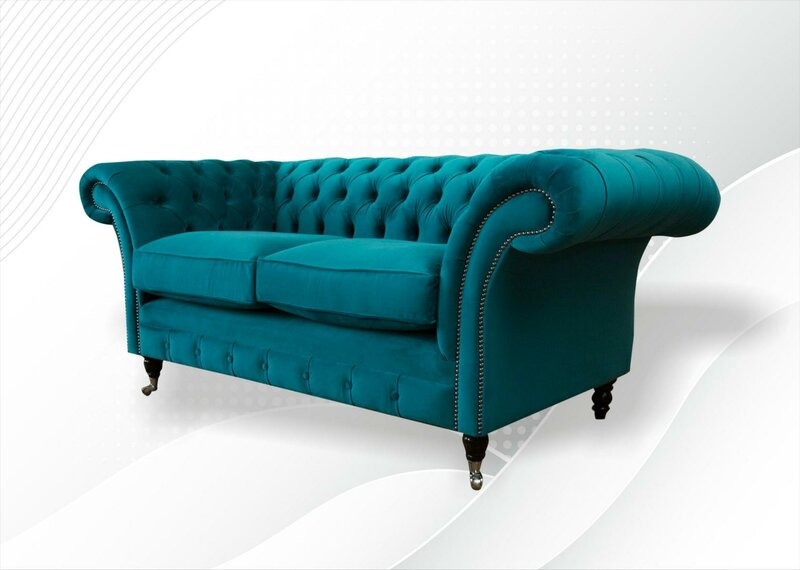 Chesterfield 2 Sitzer Textil Türkis Modern Design Couchen Sofa Kreative