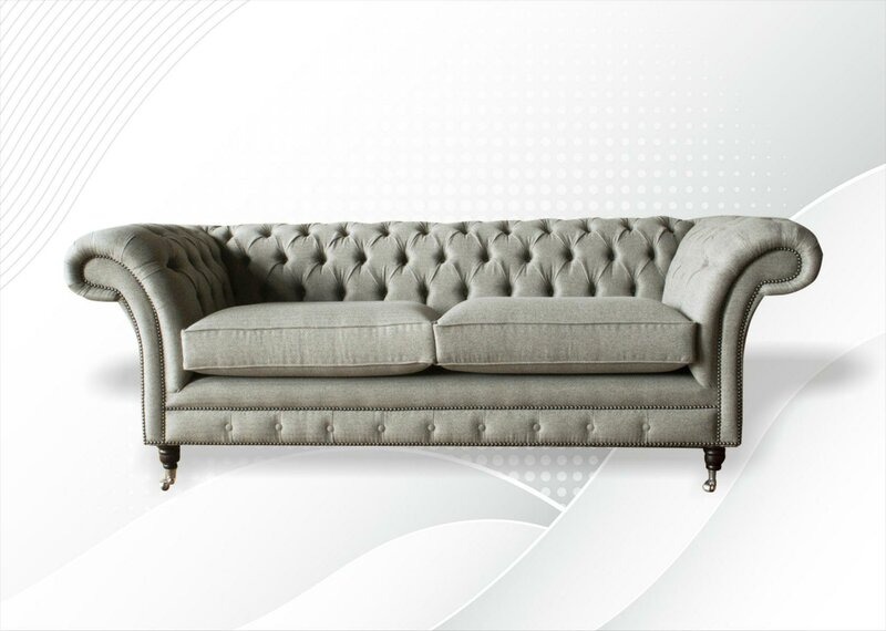 Chesterfield 3 Sitzer Textil Sofa Grau Design Couchen Polster Sofas Couchen