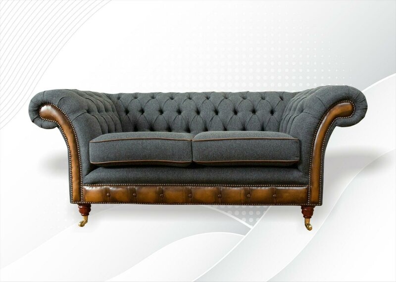 Chesterfield 2 Sitzer Graue couchen Wohnzimmer Modern Design Sofa Sofas