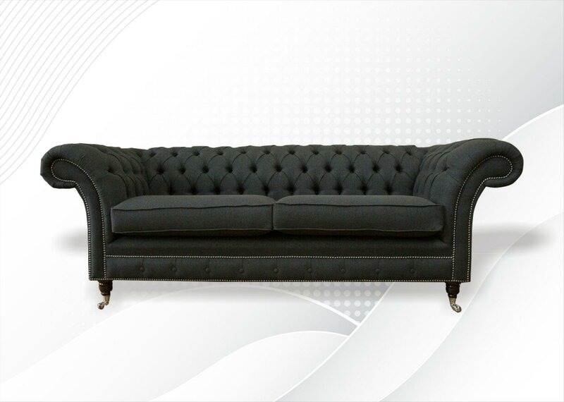 Chesterfield 3 Sitzer Textil Dunkelgrau Modern Design Couchen Sofa couch